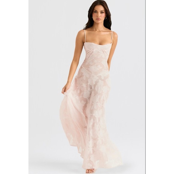 House of CB Dresses & Skirts - House of CB Women Seren Sheer Maxi Dress Blush Pink Floral Lace Back L